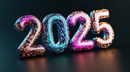 Stylized 2025 in vibrant colors, showcasing dynamic and modern design.の素材