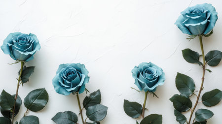 A blue rose flower with green leaf on white background for world ovarian cancer day awareness and hope for cureの素材