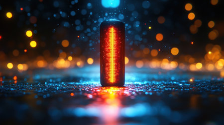 sleek digital countdown timer glows in vibrant colors, surrounded by shimmering backdrop of lights and reflections, creating festive atmosphere.の素材