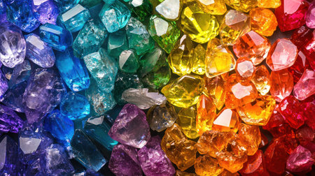 A Colorful rainbow gemstone collection showcases proud treasures, perfect for empty text spaceの素材