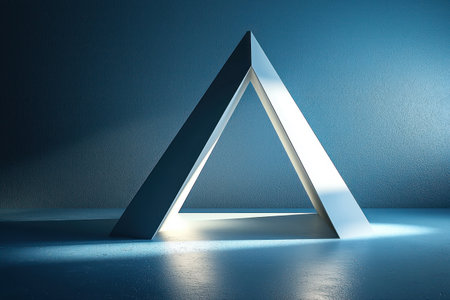 A Minimalist triangular structure with soft lighting and elegant shadows, evoking futuristic and balanced aestheticの素材