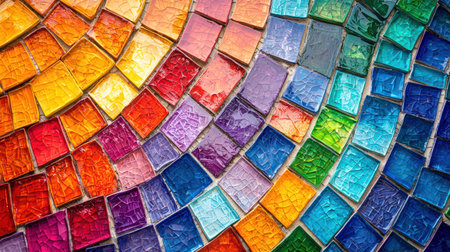 A Rainbow colored mosaic tiles forming vibrant pattern, showcasing proud history and inviting empty space for creativityの素材
