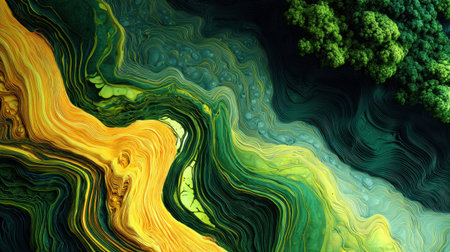 Eco friendly green landscape with digital topographic lines showing natural economy and forest environment in vibrant colors.の素材