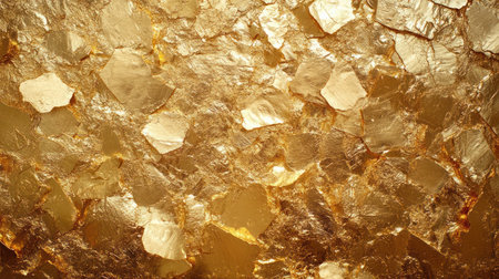 A gold texture background with shiny metallic surface and irregular shapes creating luxurious and rich visual effectの素材