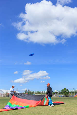 Pattani - MARCH 9- Many Fantasy kites in the International Kite Festival on May 30, 2014 in Rainbow Stadium, Pattani, Thailandのeditorial素材
