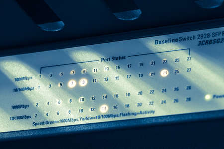 Light Turn on Server Internet Connected with LAN cables の写真素材