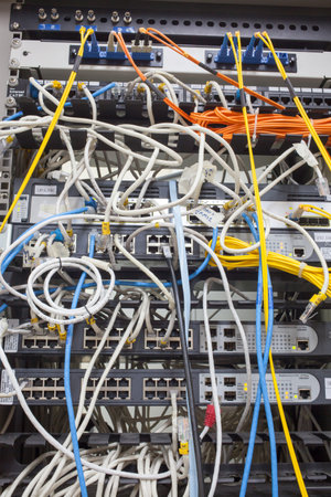 Rack Main Server Internet Connected with Cluttered LAN cables.