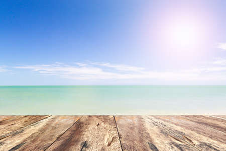 Wood Pave and Blue Sky Beach in Summer Season.の写真素材