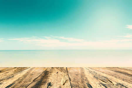 Wood Pave and Blue Sky Beach in Summer Season.の写真素材