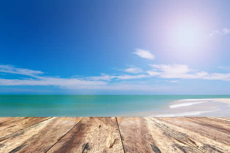 Wood Pave and Blue Sky Beach in Summer Season.の写真素材