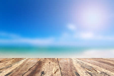 Wood Pave and Blue Sky Beach in Summer Season.の写真素材