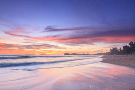 Sunset Sea Sand and Wave.の写真素材