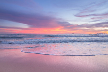 Sunset Sea Sand and Wave.の写真素材