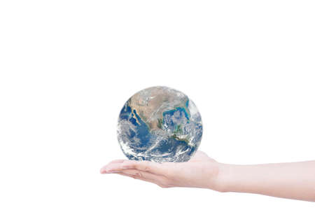 Hand giving the Earth. save the earth.の写真素材