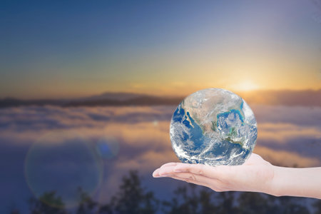 Hand giving the Earth. save the earth.