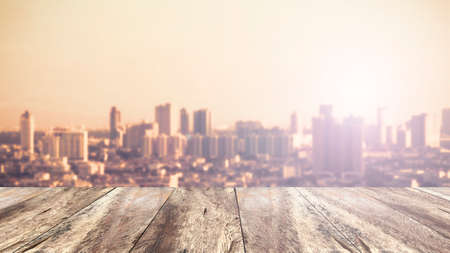 Blurred cityscape architecture in sunset, pastel moodの写真素材
