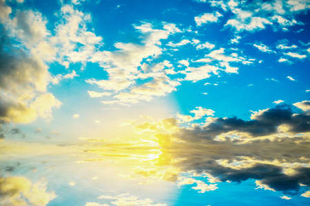 Summer sunset Cloudy background. Puffy Cloud move by windy on beach concept Felling good-tempered relaxing wallpaper, sunrise journey to travel in tropical fog shiny mist style. calendar 2018 decorの写真素材