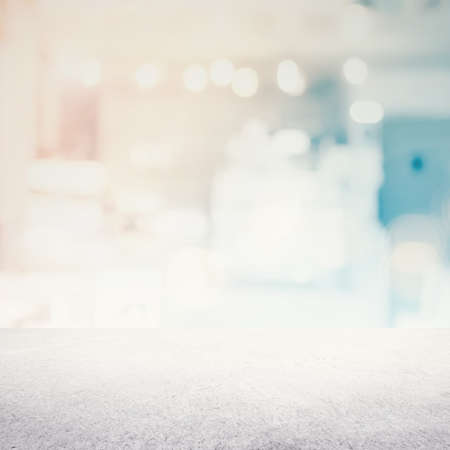 Perspective cement table on blur spring wallpaper pink color background over blurry clean grocery concept for window terrace view, road pattern, hope christmas texture, garden floor summer sceneの写真素材