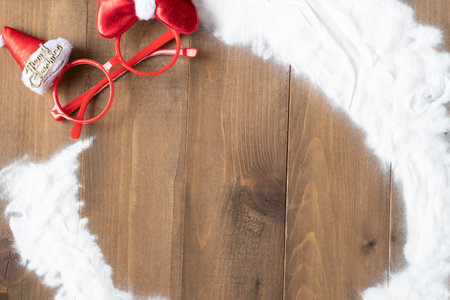 Vintage Bauble Christmas celebration on wood table top view background concept for clock countdown decoration on empty rustic desk with snow, Merry Christmas and Happy new year mockup product cardの写真素材
