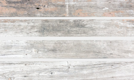 Table top view of wood texture over white light natural color background. Grey clean grain wooden floor teak panel backdrop with plain board pale detail streak finishing for chic space clear concept.の写真素材