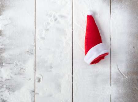 Vintage Bauble Christmas celebration on wood table top view background concept for clock countdown decoration on empty rustic desk with snow, Merry Christmas and Happy new year mockup product cardの写真素材