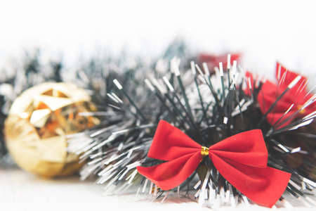 Vintage Bauble Christmas celebration on wood table top view background concept for clock countdown decoration on empty rustic desk with snow, Merry Christmas and Happy new year mockup product cardの写真素材
