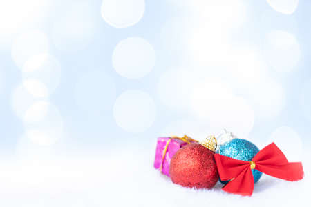 Vintage Bauble Christmas celebration on wood table top view background concept for clock countdown decoration on empty rustic desk with snow, Merry Christmas and Happy new year mockup product cardの写真素材