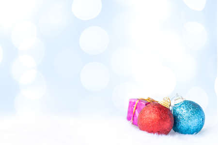 Vintage Bauble Christmas celebration on wood table top view background concept for clock countdown decoration on empty rustic desk with snow, Merry Christmas and Happy new year mockup product cardの写真素材