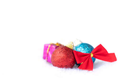 Vintage Bauble Christmas celebration on wood table top view background concept for clock countdown decoration on empty rustic desk with snow, Merry Christmas and Happy new year mockup product cardの写真素材