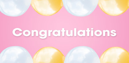 Abstract flat lay pink and white balloons on pastel pink wide background with text concept for Happy...