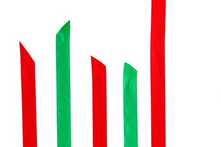 Red Green bow ribbon satin curly on white isolate background with clipping path concept for Christmas decoration gift  element, Easter day greeting card, wedding present wrap collectionの写真素材