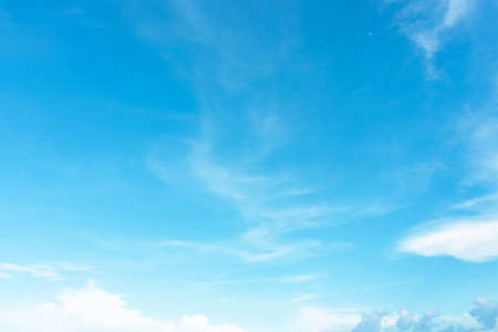 Summer blue sky soft clear Cloudy background. Puffy Cloud move by windy on beach concept Felling good-tempered relaxing  sunset wallpaper, sunrise journey to travel in tropical fog shiny mist styleの写真素材