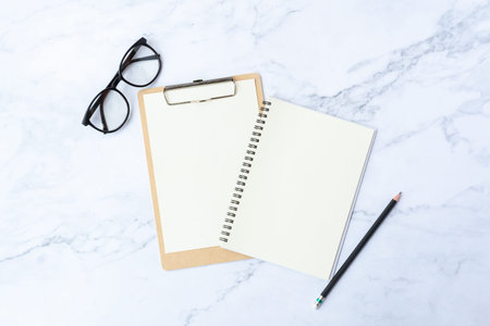 Vintage white paper mockup flat lay on old table top marble background texture space concept...