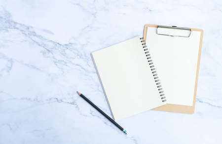 Vintage white paper mockup flat lay on old table top marble background texture space concept workspace office blank note, plan on calendar new year 2021, business blogger idea empty text viewの写真素材