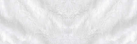 Wide animal white wool sheep background in top view light natural. Grey fluffy seamless cotton panoramic texture. Wrinkled lamb fur coat skin, rug mat raw material,  fleece woolly textile conceptの写真素材