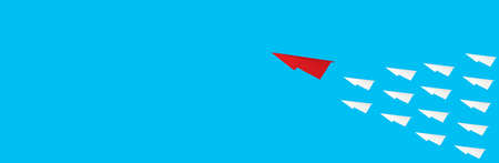 Abstract One red paper planes in new direction of group on chalkboard background concept for individual teamwork think different solution. CEO Change vision way for new normal business strategy trend.の写真素材