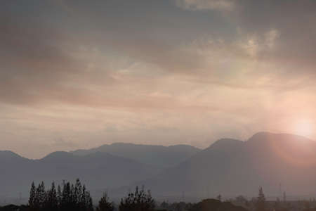 Happy man thinking felling ambitious empowerment energy vision on moutain background. Christian prayer love freedom worship praise God. Strength courage self confidence good for yourself conceptの写真素材