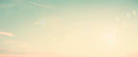 Abstract blur morning nature sky bokeh texture background concept for calm faith horizon landscape, Clean sunset blurry light, sunshine on sand beach color of blue teal, relax Autumn weather.の写真素材