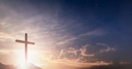 Silhouette woman with hands rise up on beautiful view. Christian praise on hill thanksgiving day background. support nature standing open arms enjoying sun concept jesus fun world wisdom 2021の写真素材
