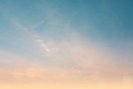 Summer Blue Sky and white clouds background. Beautiful clear cloudy in sunlight spring season. Panorama vivid cyan cloudscape in nature environment. Outdoor horizon skyline with spring sunshine.の写真素材