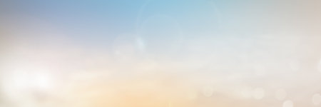 Abstract blur morning nature sky bokeh texture background concept for calm faith horizon landscape, Clean sunset blurry light, sunshine on sand beach color of blue teal, relax Autumn weather.の写真素材