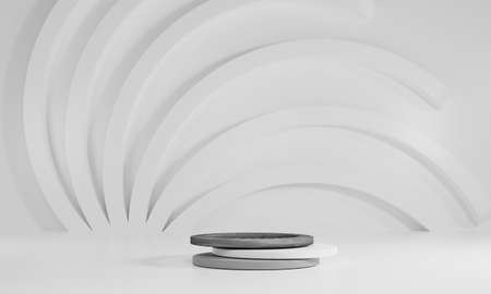 Cosmetic podium product minimal scene with platform grey background 3d render. Display stand for pastel white color mock up. stand to show beauty  backdrop on pedestal. Simple Cylinder gray designの写真素材