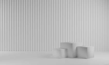 Cosmetic podium product minimal scene with platform grey background 3d render. Display stand for pastel white color mock up. stand to show beauty  backdrop on pedestal. Simple box gray designの写真素材