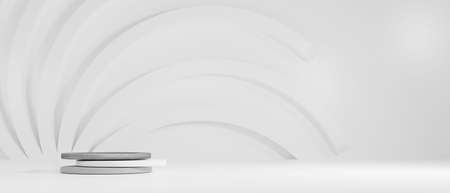Cosmetic podium product minimal scene with platform grey background 3d render. Display stand for pastel white color mock up. stand to show beauty  backdrop on pedestal. Simple Cylinder gray designの写真素材