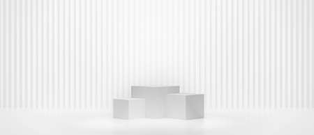 Cosmetic podium product minimal scene with platform grey background 3d render. Display stand for pastel white color mock up. stand to show beauty  backdrop on pedestal. Simple box gray designの写真素材