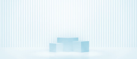 Cosmetic podium product minimal scene with platform background 3d render. Display stand for pastel blue green color mock up. stand to show beauty  backdrop on pedestal. Simple Cylinder Sweet designの写真素材