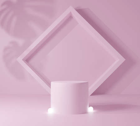 Cosmetic podium product minimal scene with platform background 3d render. Display stand for Valentine pink color mock up. stand to show beauty stage backdrop on pedestal. Simple Cylinder Sweet designの写真素材
