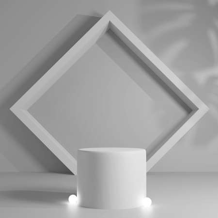 Cosmetic podium product minimal scene with platform grey background 3d render. Display stand for pastel white color mock up. stand to show beauty  backdrop on pedestal. Simple Cylinder gray designの写真素材