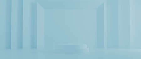 Cosmetic podium product minimal scene with platform teal background 3d render. Display stand for pastel blue mint green color mock up. Show beauty backdrop on pedestal. Simple Cylinder Sweet designの写真素材