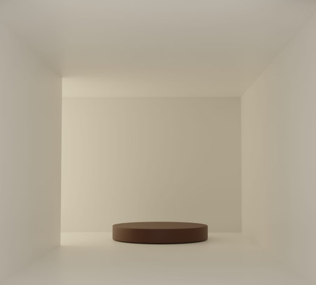 Cosmetic podium product minimal scene with platform beige background 3d render. Display stand for pastel white color mock up. stand show beauty  backdrop on pedestal. Simple Cylinder pastel designの写真素材
